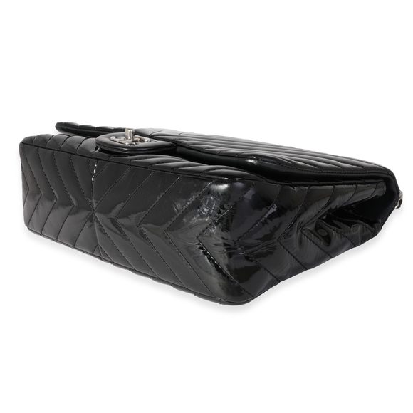Chanel Black Chevron Quilted Patent Leather Jumbo Classic Single Flap Bag - Picture 6 of 8